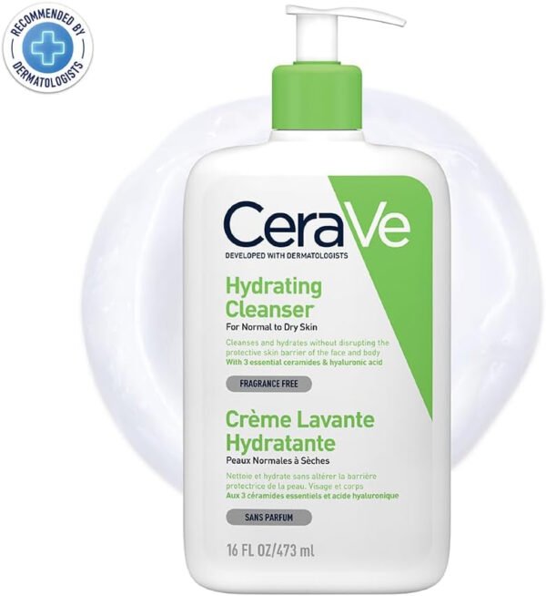 CeraVe Hydrating Cleanser | Face and Body Wash for Normal to Dry skin with Hyaluronic Acid and Ceramides | Fragrance Free Paraben Free |16Oz, (Pack of 1), 473 ML - Image 11