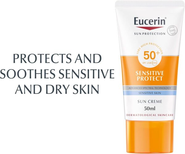 Eucerin Sun Sensitive Protect Facial Sunscreen, High UVA/UVB Protection, SPF 50+, Water-Resistant, Fragrance-Free, Sun - Image 2