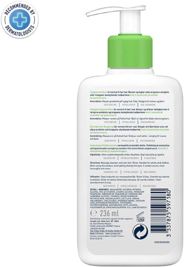CeraVe Hydrating Cleanser | Face and Body Wash for Normal to Dry skin with Hyaluronic Acid and Ceramides | Fragrance Free - Image 2