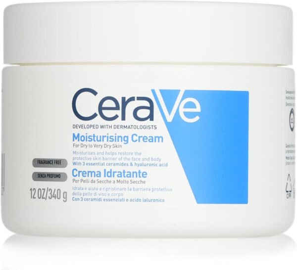 CeraVe Moisturizing Cream | 48H Body and Face Moisturizer for Dry to Very Dry Skin with Hyaluronic Acid and Ceramides | Fragrance Free | 12Oz, 340 g