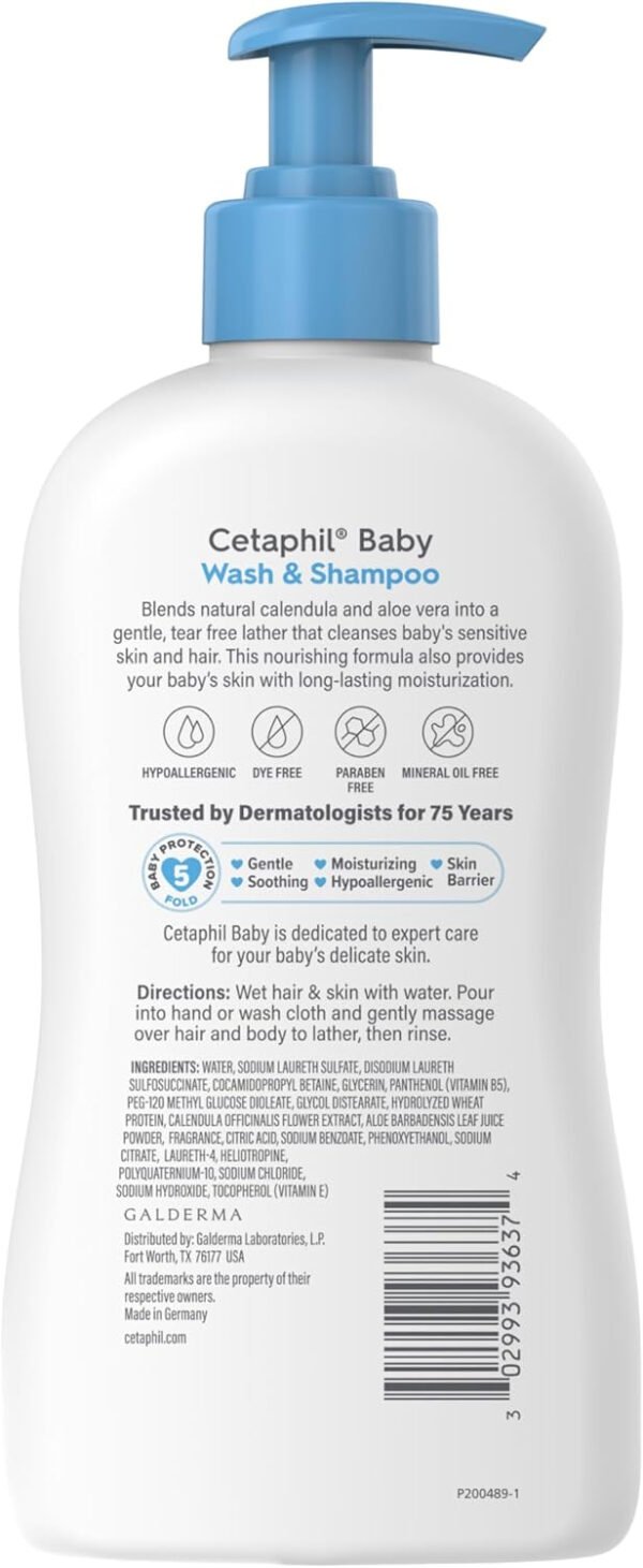 Cetaphil Baby Wash and Shampoo, Moisturizer gentle Cleanser, Foaming Wash with Organic Calendula, Unscented, 400ml - Image 12