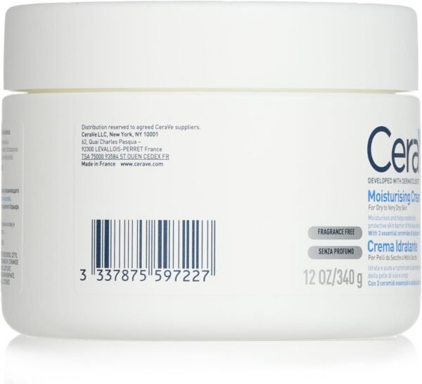 CeraVe Moisturizing Cream | 48H Body and Face Moisturizer for Dry to Very Dry Skin with Hyaluronic Acid and Ceramides | Fragrance Free | 12Oz, 340 g - Image 2