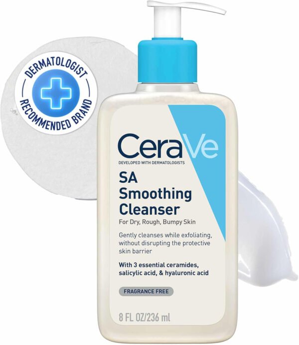 CeraVe SA Cleanser Salicylic Acid Face Wash with Hyaluronic Acid, Niacinamide & Ceramides BHA Exfoliant| 8Oz, 236 ML