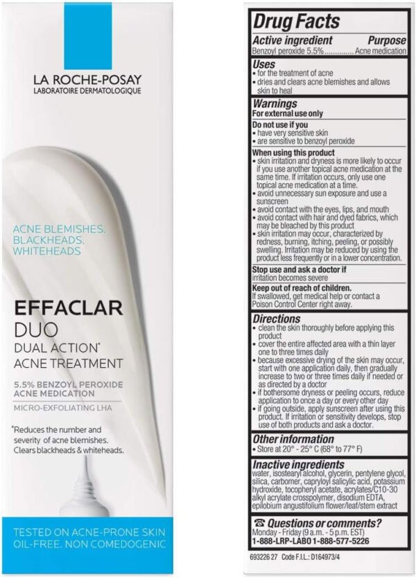 La Roche-Posay Effaclar Duo Dual Action Acne Spot Treatment Cream with Benzoyl Peroxide Acne Treatment, Blemish Cream for Acne - Image 18
