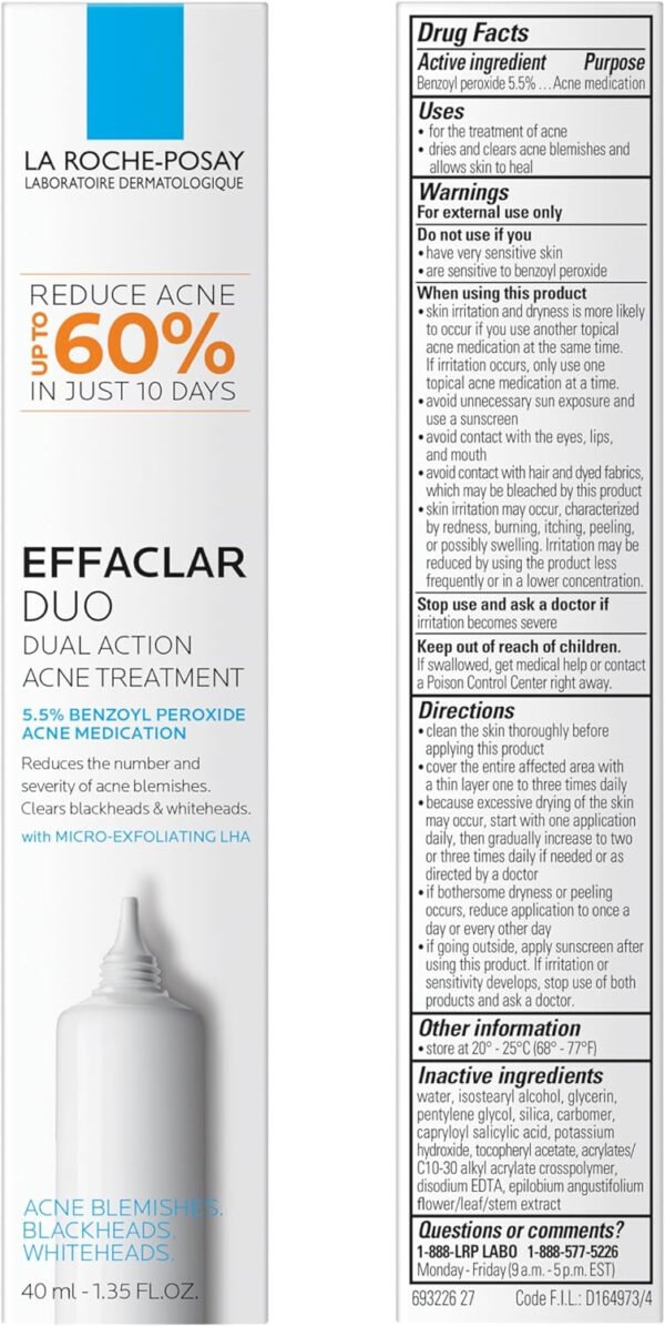 La Roche-Posay Effaclar Duo Dual Action Acne Spot Treatment Cream with Benzoyl Peroxide Acne Treatment, Blemish Cream for Acne - Image 2