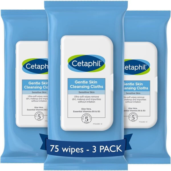 Cetaphil Face and Body Wipes, Gentle Skin Cleansing Cloths, 25 Count (Pack of 3), for Dry, Sensitive Skin, Flip Top Closure,