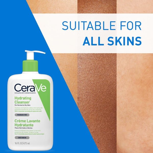 CeraVe Hydrating Cleanser | Face and Body Wash for Normal to Dry skin with Hyaluronic Acid and Ceramides | Fragrance Free Paraben Free |16Oz, (Pack of 1), 473 ML - Image 9