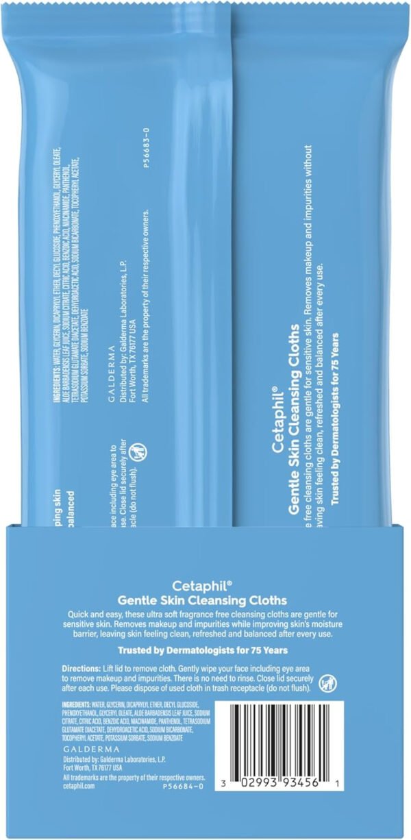 Cetaphil Face and Body Wipes, Gentle Skin Cleansing Cloths, 25 Count (Pack of 3), for Dry, Sensitive Skin, Flip Top Closure, - Image 9