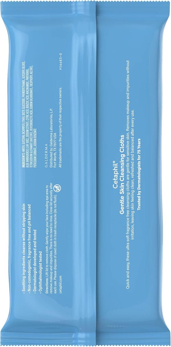 Cetaphil Face and Body Wipes, Gentle Skin Cleansing Cloths, 25 Count (Pack of 3), for Dry, Sensitive Skin, Flip Top Closure, - Image 2