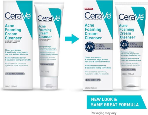 CeraVe Acne Foaming Cream Cleanser, 5 Fl Oz (Pack of 1), Packaging may Vary - Image 2