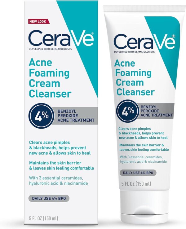 CeraVe Acne Foaming Cream Cleanser, 5 Fl Oz (Pack of 1), Packaging may Vary
