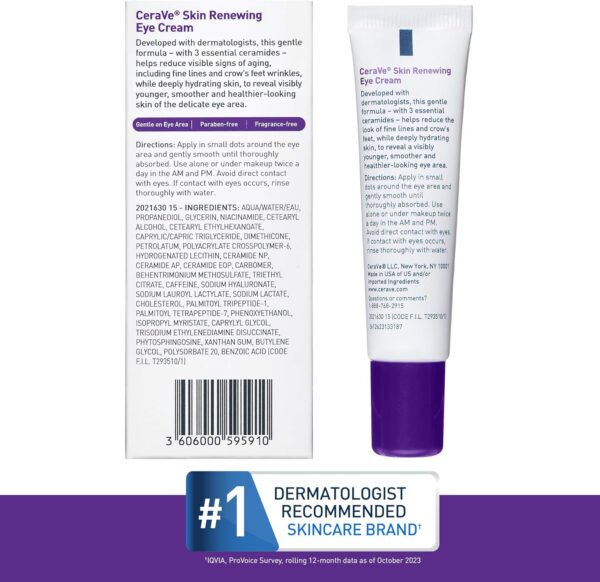 CeraVe Eye Cream for Wrinkles Under Eye Cream with Caffeine, Peptides, Free & Ophthalmologist Tested 0.5 Ounces, 0.5 Ounce (Pack - Image 24