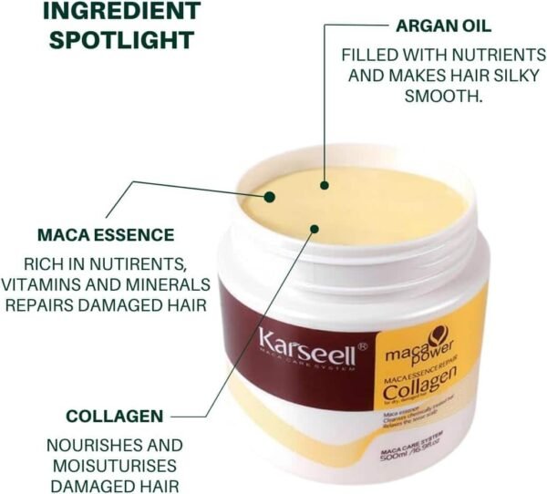 Karseell Hair Mask Collagen Treatment Natural Argan Oil Coconut conditioner for Dry Damaged Hair 16.9 oz (Pack of 1), 500 ML - Image 3