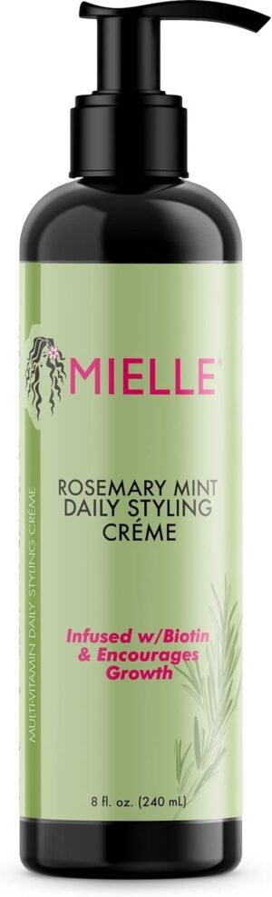 Mielle Organics Rosemary Mint Multi-Vitamin Daily Styling Creme For Curly Hair Definition, Paraben And Silicone Free, 240 ml,